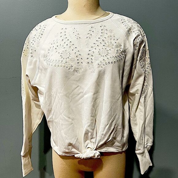 NWT SugarLips White Floral Embroidered Tie Front Long Sleeve Sweatshirt Size Sm - Picture 1 of 7